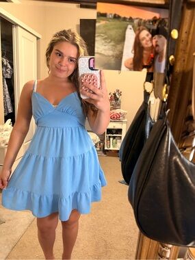 Light Blue Tiered Mini Dress - Unbranded